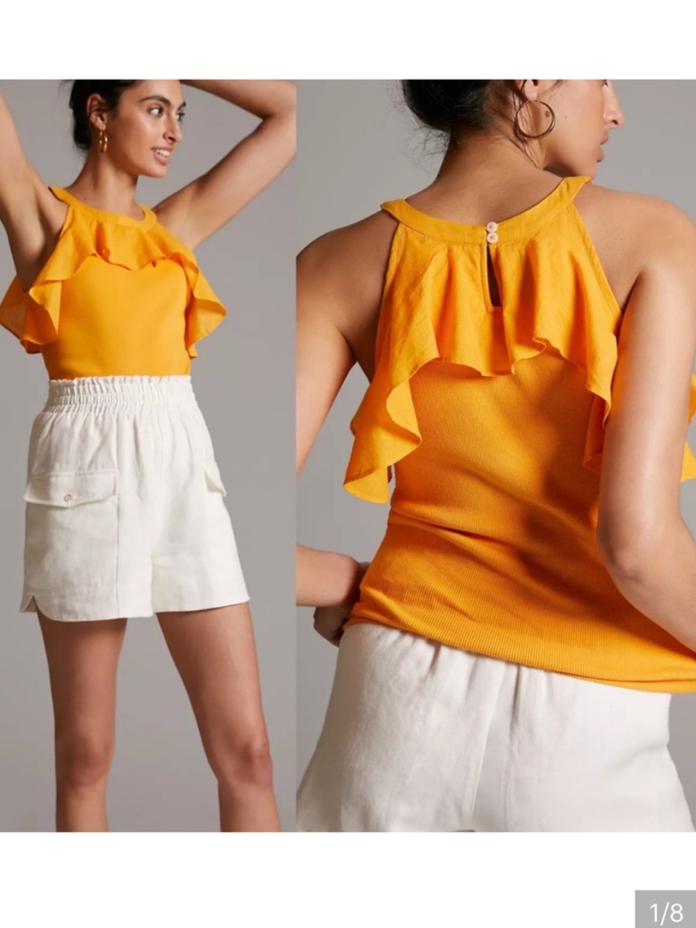 Anthropologie Yellow Ruffle Halter Tank